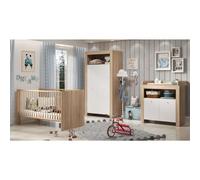 Baby Room Trio PIA - 70x140 cm Lit + 2 -Porte Commode changeante + 2 -Porte - Vestiaire -Reproduction Sonoma et Matt Chene - Trendteam