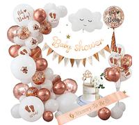 Baby Shower Decoration Fille, Ballon Baby Shower Mixte Or Rose et Blanc avec Mummy to be Echarpe, Banderole Baby Shower Oh Baby Cake Topper pour Future Maman, fête de révélation de Genre