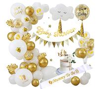 Baby Shower Decoration Fille Garcon, Decoration Bapteme Gol Blanc élégant avec Mummy to be Echarpe, Oh Baby Bannière Cake Topper Ballon Baby Shower pour Gender Reveal Party Decoration