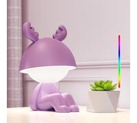 Baby Touch Night Light, Led Bedside Lamp Child Girl With 7 Modes Rgb Light, Kawaii Decorative Desk Lamp, Rechargeable Type-C Table Lamp, Rgb Colour Elk Purple