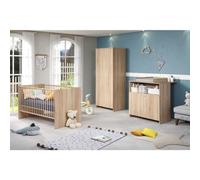 Baby Trio Baby Room - 70x140 cm lit + commode à 2 portes + armoire à 2 portes -Reproduction chêne naturel - Trendteam