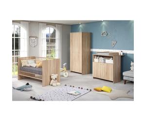 Baby Trio Baby Room - 70x140 cm lit + commode à 2 portes + armoire à 2 portes -Reproduction chêne naturel - Trendteam