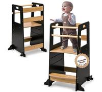 Baby Vivo Tour d'apprentissage en Bois réglable en Hauteur - Montessori Tabouret pour Enfants Bébé à partir du Support - Les Tout-Petits à partir de 1 An Comptoir de Cuisine-Salle Noah en Noir