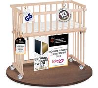 babybay Midi lit cododo en Bois de hêtre Massif/Compact et modulable/Hauteur du lit réglable en continu/lit bébé évolutif (Naturel Non traité) / avec Matelas, Barres, Roues