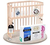 babybay Original lit cododo en Bois de hêtre Massif/Compact et modulable/Hauteur du lit réglable en continu/lit bébé évolutif (Naturel Non traité) / avec Matelas, Barres, Roues