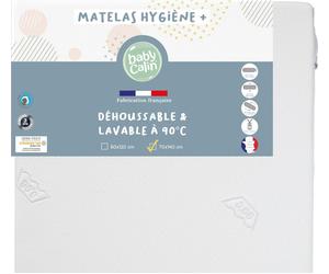 BABYCALIN - Matelas hygiène déhoussable lit bébé 70 x 140 x 10 cm - 100% polyuréthane - Blanc|2 faces couchage |Garnissage mousse|Densité 18kg/m³|Lavable à 90°C