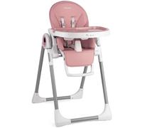 Nukido Chaise haute Belo rose - Plateau amovible - Réglable en hauteur sur 8 niveaux - 2 roulettes intégrées - Dossier et repose-pieds réglables - Facile à nettoyer