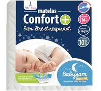 Babysom - Matelas Bébé Confort+ 60x120 cm | Circulation Parfaite de l'air : Respirant | Ultra Ventilé : Confort Optimal | Épaisseur 14 cm | Déhoussable | Oeko-Tex® | Fabrication française
