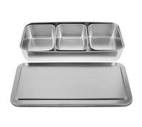 Bac à Assaisonnement en Acier Inoxydable à Compartiments avec Couvercles | Boite Conservation Inox, Plaque Japonaise avec Grille, Rangement Compact Cuisine et Maison