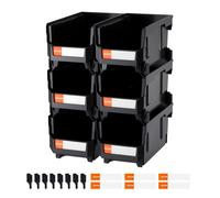 Bac à Bec Empilable-VEVOR-Lot de 6-Bacs de Rangement Plastique-pour Atelier, Garage, Petites Pièces-Noir