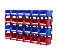 VEVOR Bac à Bec Plastique 24 Boites Rangement Empilables Atelier 137x105x78 mm Bleu/Rouge Combinaison Conteneurs de Stockage Robustes pour Placard, Cuisine, Bureau, Garde-manger, Étagère, Mur d'Outils