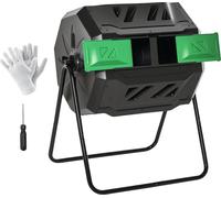 Bac à compost 160 l - double chambre rotative - cadre en acier - pour les déchets de jardin - vert clair