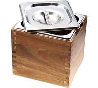 Bac à compost de cuisine avec couvercle et boîte en acacia - Inodore et en acier inoxydable