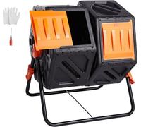 Bac à compost Tumbling, Tumbler 140 L, Composteur à tambour Rotatif, Double espace, Composteur Tumbling 785 x 605 x 795 mm, 40 kg Capacité de charge du bac à compost de jardin, gants inclus