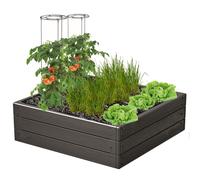 Bac à fleurs de jardin, bac à plantes surélevé, bac à plantes Anthracite, imitation bois 75,6x75,6x25 cm- Parfait pour planter des fleurs, faire pousser des plantes et des herbes aromatiques
