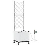 Bac à fleurs de jardin vidaXL avec système d'arrosage et roulettes, blanc, en PP
