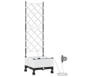 Bac à fleurs de jardin vidaXL avec système d'arrosage et roulettes, blanc, en PP