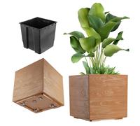 Bac à fleurs KADAX sur roulettes, 39 x 40 cm, grand bac à fleurs en plastique au look béton moderne, pot de fleurs carré pour terrasse et jardin (marron foncé)