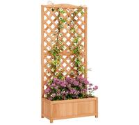 Bac à fleurs - Outsunny - avec treillis - fond à lattes - en bois massif - 76 x 36 x 170 cm - marron