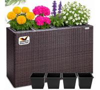 Bac à fleurs polyrotin brun 4 compartiments pot intérieur 95x27x60cm pot de fleurs bac vertical intérieur extérieur