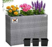 Bac à fleurs polyrotin gris 3 compartiments pot intérieur 83x30,5x60 cm pot de fleurs bac vertical intérieur extérieur