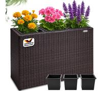 Bac à fleurs polyrotin marron 3 compartiments pot intérieur 83x30,5x60 cm pot de fleurs bac vertical intérieur extérieur