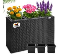 Bac à fleurs polyrotin noir 3 compartiments pot intérieur 83x30,5x60 cm pot de fleurs bac vertical intérieur extérieur