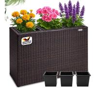 Bac à fleurs polyrotin marron 3 compartiments pot intérieur 83x30,5x60 cm pot de fleurs bac vertical intérieur extérieur