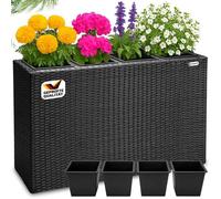Bac à fleurs polyrotin noir 4 compartiments pot intérieur 95x27x60cm pot de fleurs bac vertical intérieur extérieur