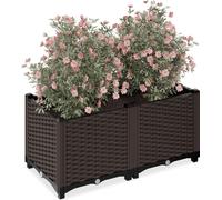 Bac à fleurs Relaxdays, aspect rotin, dimensions : 38 x 80 x 40 cm, jardin, balcon et terrasse, bac à fleurs avec réservoir d'eau, marron