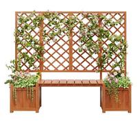 Bac à fleurs Zimilo avec treillis et assise, bac à fleurs en bois de sapin massif, support pour plantes grimpantes, pour le jardin, la terrasse ou le balcon, brun foncé