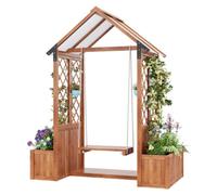 Bac à fleurs Zimilo avec treillis et balançoire, jardinière en bois massif avec auvent, support pour plantes grimpantes pour jardin, terrasse ou balcon, marron