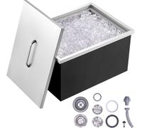 Bac à glace Drop-in de VEVOR, 30,25 L Seau à glace en acier inoxydable, 508 x 355 x 308 mm Bac à glace commercial avec couvercle, Coffre de stockage de glace intégré, Tuyau de vidange et bouchon de vi
