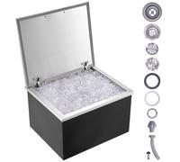 Bac à glace Drop-in de VEVOR, 82,6 L Seau à glace en acier inoxydable, 710 x 406 x 437 mm Bac à glace commercial avec couvercle rabattable, Coffre de stockage de glace intégré, Tuyau de vidange et bou