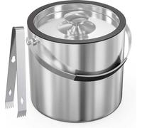 Bac à glace en inox 32 litres avec couvercle hermétique, passoire et pince à glace - bac à glace isolé à double paroi pour bière, champagne, vin & glaçons