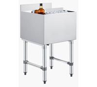 Bac à glace pour bars et restaurants - Modèle sous comptoir - Acier inoxydable - Capacité 46,7 L - Dimensions 455 x 455 x 850 mm - Couvercle coulissant et porte-bouteilles - Pieds réglables - NSF