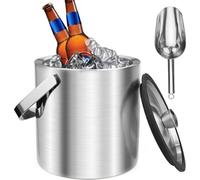 bac à glaçons 2,2L avec couvercle hermétique et pelle, seau à glace inoxydable pour glaçons, seau à glace isolé à double paroi, seau à glace, parfait pour bière, champagne, vin, boissons, fruits