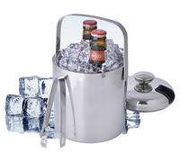 Bac à glaçons, capacité 1300 ml, acier inoxydable, double paroi isolante, couvercle inclus, pince incluse