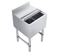 Bac à glaçons commercial, capacité maximale de 46,7 litres, dimensions 455 x 455 x 850 mm. Glacière en acier inoxydable avec couvercle coulissant et porte-bouteilles. Chariot réfrigérant, idéal pour l