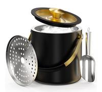 Bac à glaçons de 3,2 L avec couvercle, bac isotherme à double paroi pour la conservation des glaçons, bac à glaçons pour bar et fêtes (noir)