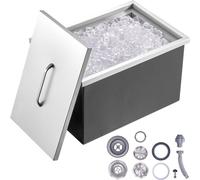 Bac à glaçons Drop-In - Bac à glaçons en acier inoxydable de 43,5 L - Bac à glaçons commercial avec couvercle - Coffre de stockage de glace intégré - Tuyau de vidange et bouchon de vidange fournis - 5