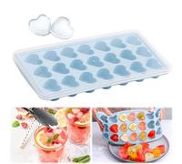 Bac à glaçons en silicone en forme de cœur à 21 trous avec couvercle, sans BPA, pour whisky, cocktail, chocolat (bleu)