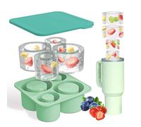 Bac à Glaçons en Silicone pour Tasse Stanley, Paquet de 4 Moules à Glaçons Creux en Silicone avec Couvercle pour Congélateur Boisson Glacée Jus Whisky Cocktail, pour Stanley de 20-40 oz (Vert)