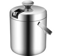 Bac à glaçons et seau à glace avec pince - Acier inoxydable - 1,3 l - Double paroi - Avec couvercle - Portable - Pour vin/bière - Argent