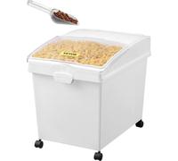 Bac à ingrédients, capacité de 8,8 gallons Bac de stockage d'ingrédients, bacs à farine en PP sur roulettes, blanc Bac à ingrédients avec pelle et couvercle coulissant, bacs de stockage commerciaux, 3