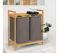 IDMarket Panier à linge BEA 2 bacs Bambou Tissu gris foncé