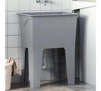 Bac à linge en polypropylène gris 59 x 41 x 75 cm avec trop-plein, porte-savon et planche à laver, bac à laver robuste en polypropylène résistant aux chocs, pour l'intérieur et l'extérieur, comme