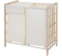 Collecteur de linge HWC-B60, Laundry Box Panier à linge, bois massif 2 compartiments 60x60x33cm 68l ~ marron clair, housse crème