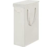 Bac à linge mince avec couvercle, 58 L, bac à linge haut et étroit, respirant, pliable, sac à linge haut et étroit, grande boîte de rangement, poubelle pour le linge, chambre, beige.