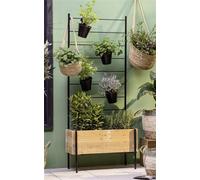 Bac à plantes avec treillis, bac à fleurs en bois recyclé, parterre surélevé avec treillis en métal + 4 pots de fleurs